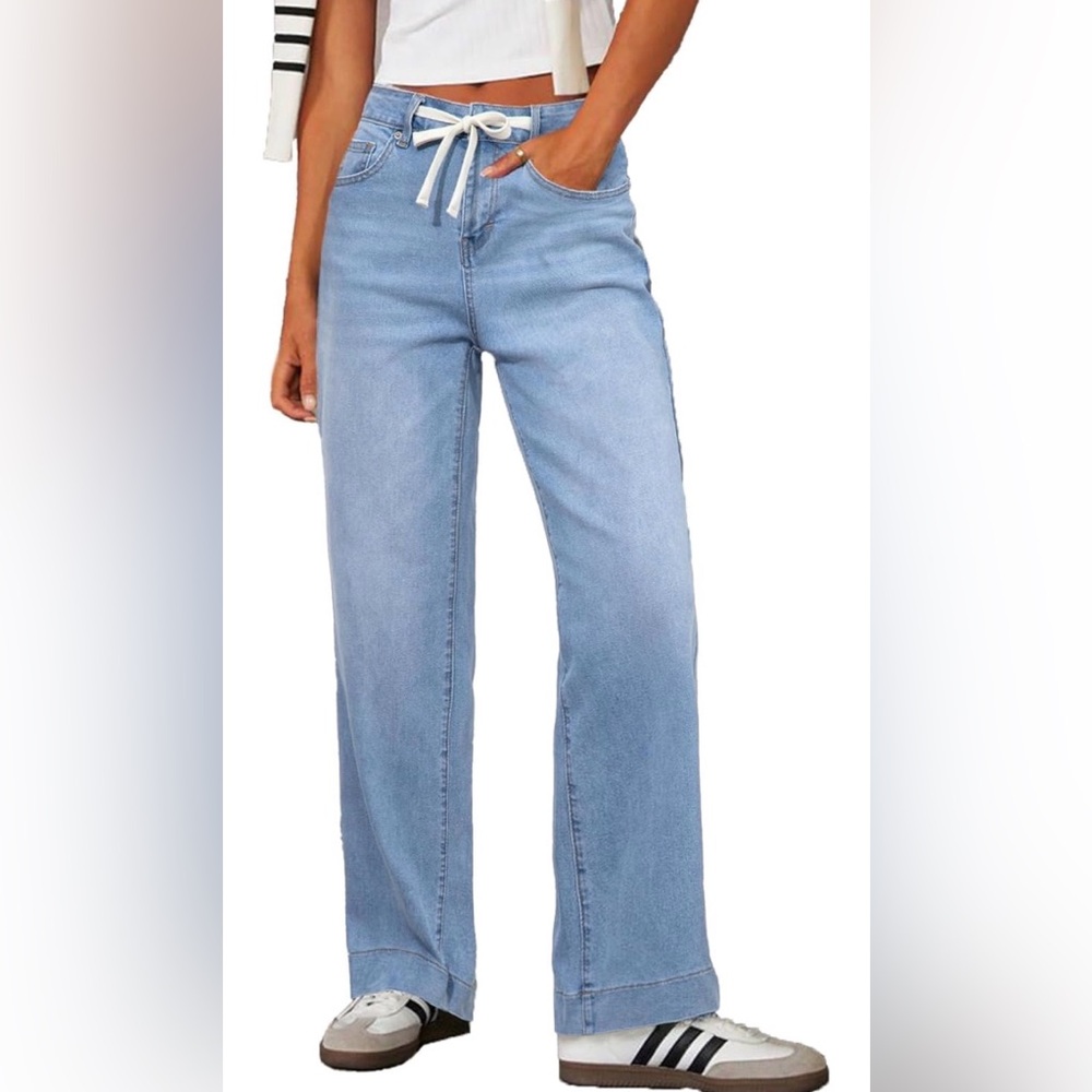 Light Wash Women's Wide Leg Jeans Stretchy Straight Leg Jeans